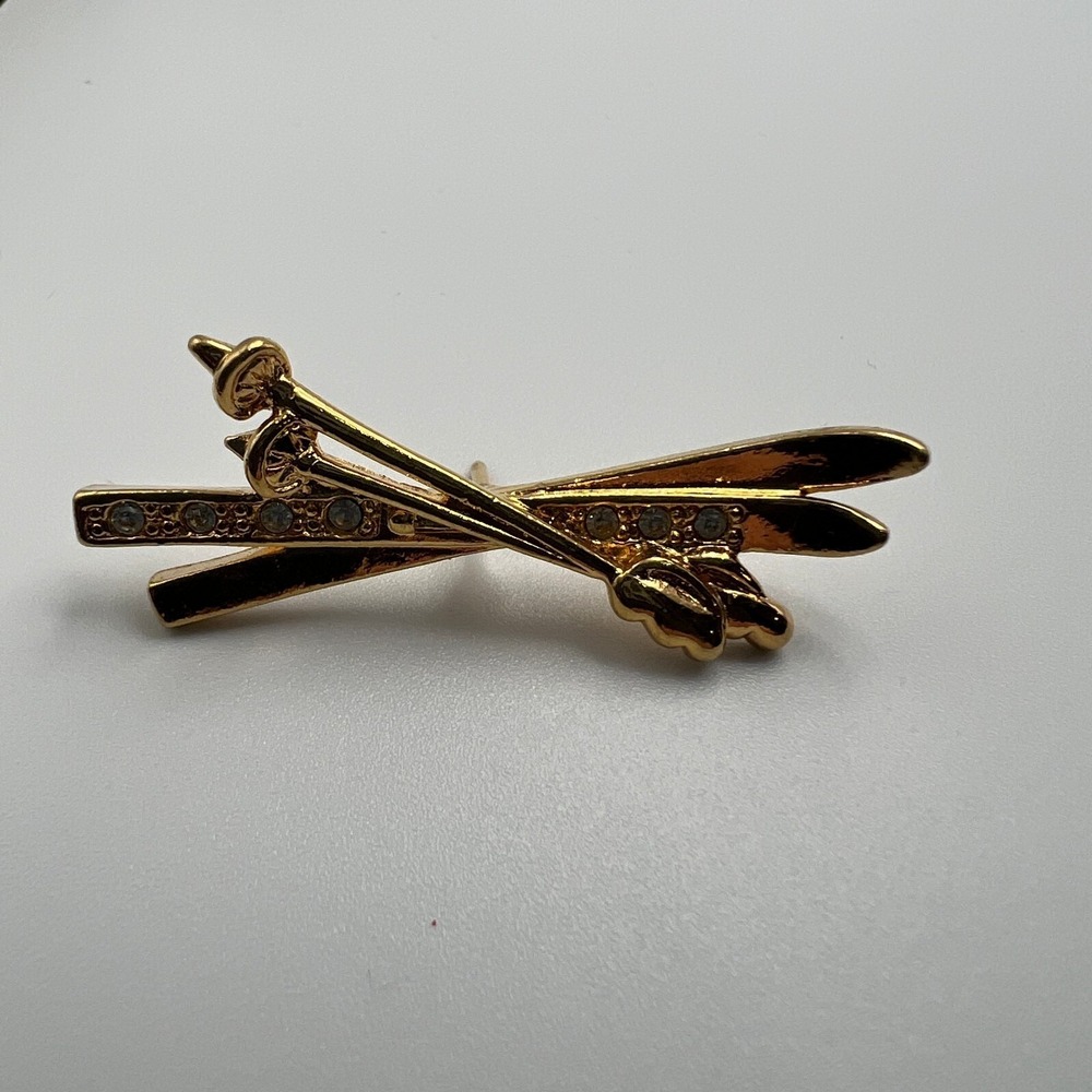 Vintage Avon Snow Ski Tie Tack Gold‎ Tone Crystal Accent Pin
